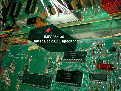 Baby Pac-Man battery backup capacitor